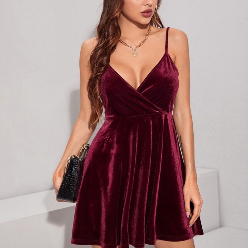 SHEIN Burgundy Velvet Mini Dress